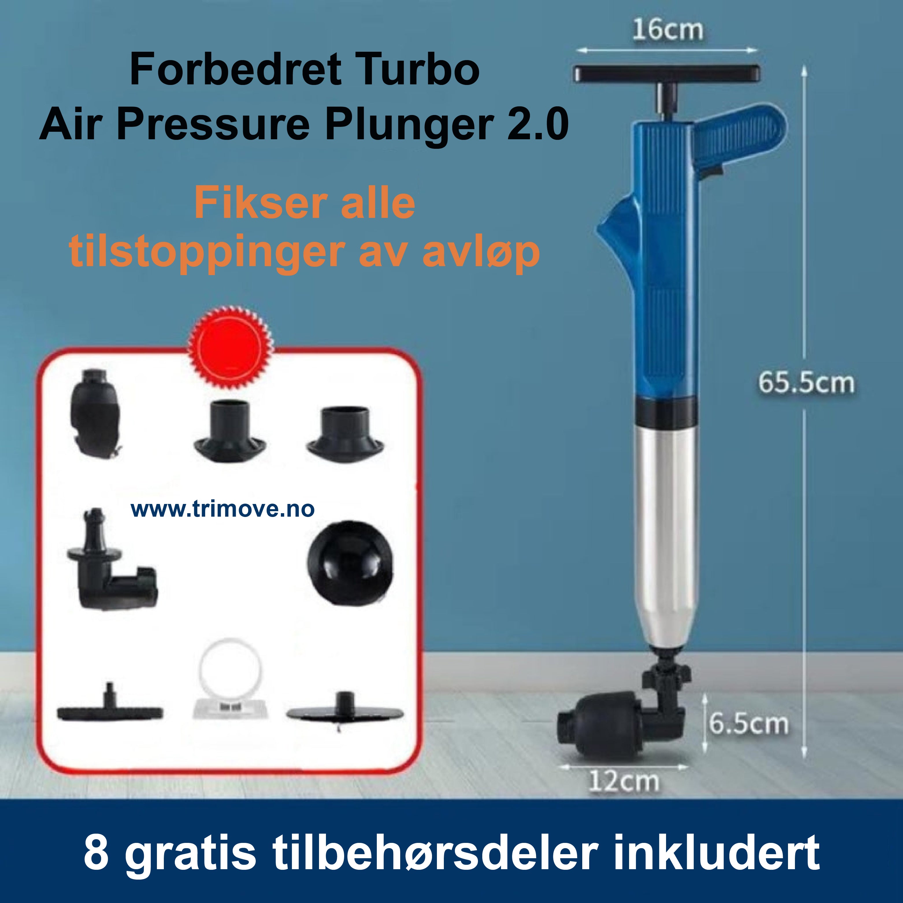 Forbedret Turbo Air Pressure Plunger 2.0™ - Fjerner alle tilstoppinger!