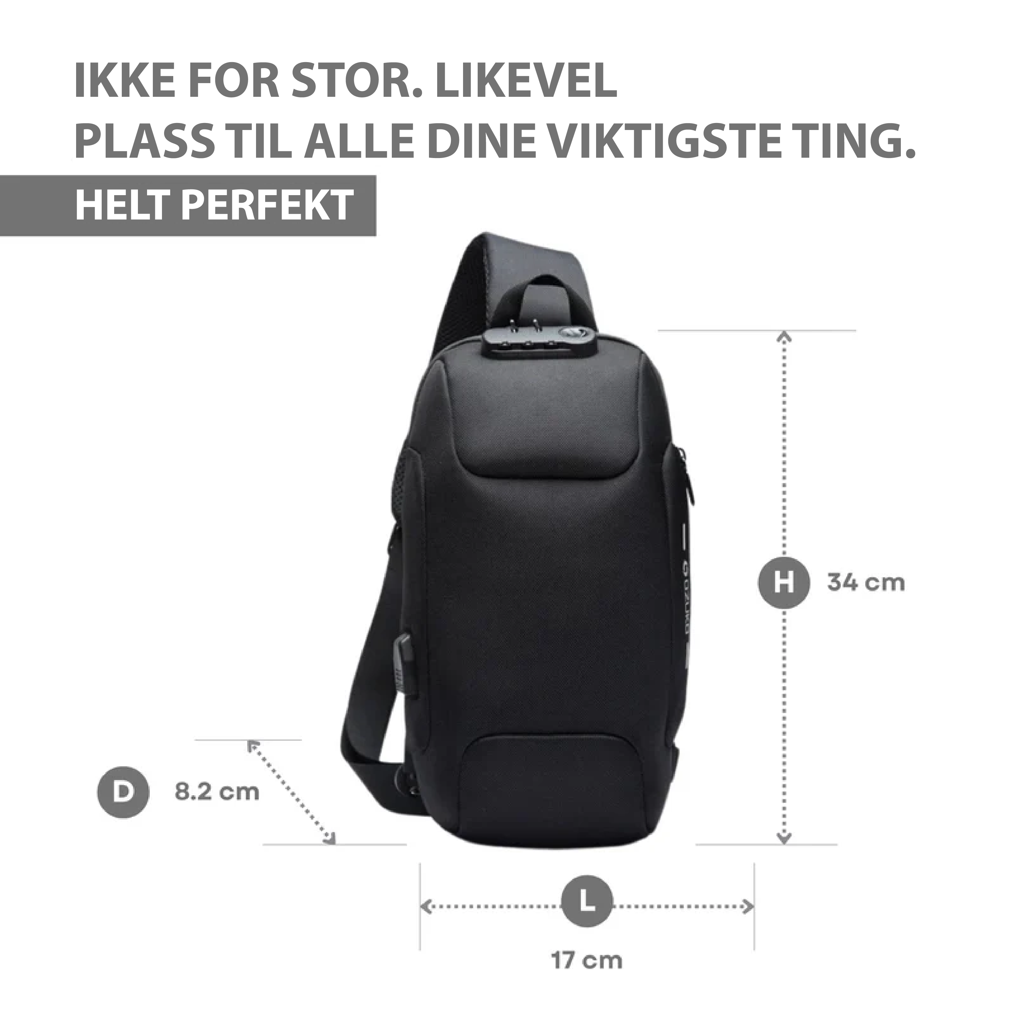 Tyverisikker Crossbody Bag med USB-ladeport