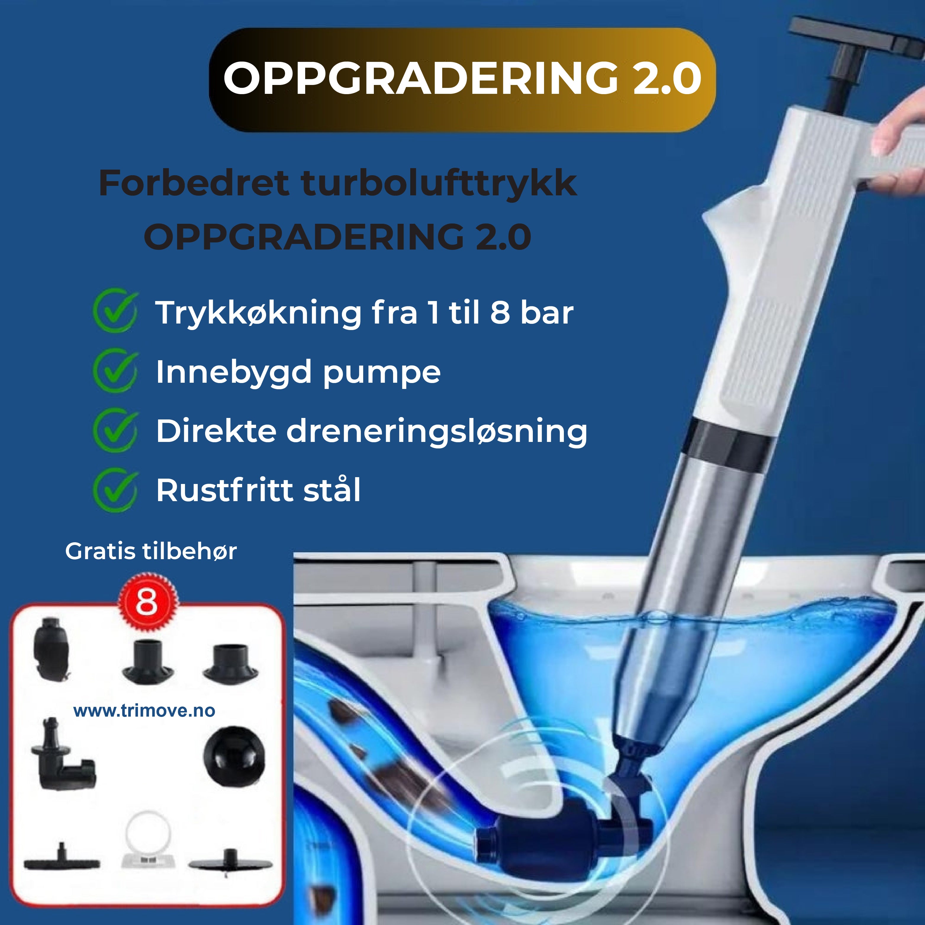 Forbedret Turbo Air Pressure Plunger 2.0™ - Fjerner alle tilstoppinger!