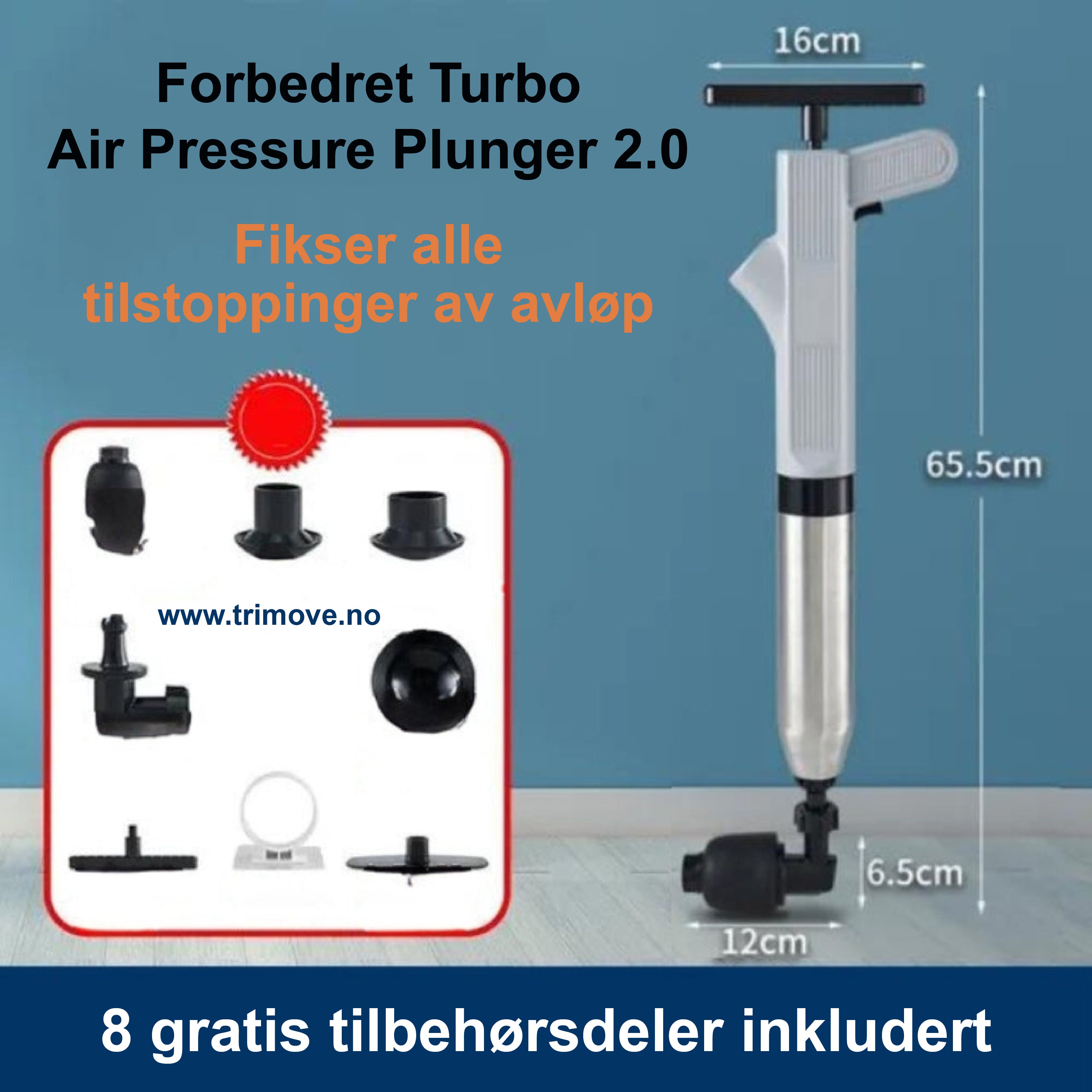 Forbedret Turbo Air Pressure Plunger 2.0™ - Fjerner alle tilstoppinger!