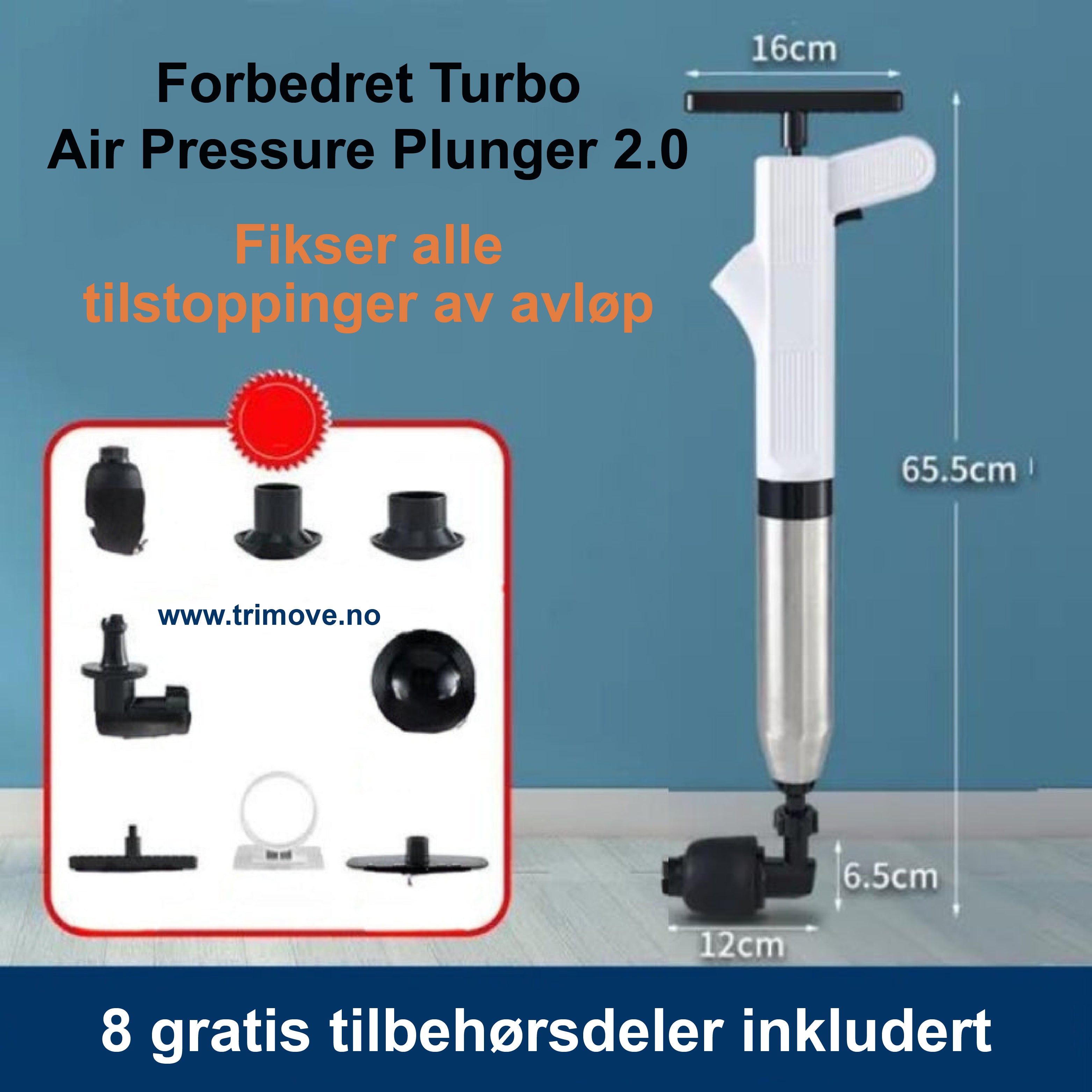 Forbedret Turbo Air Pressure Plunger 2.0™ - Fjerner alle tilstoppinger!