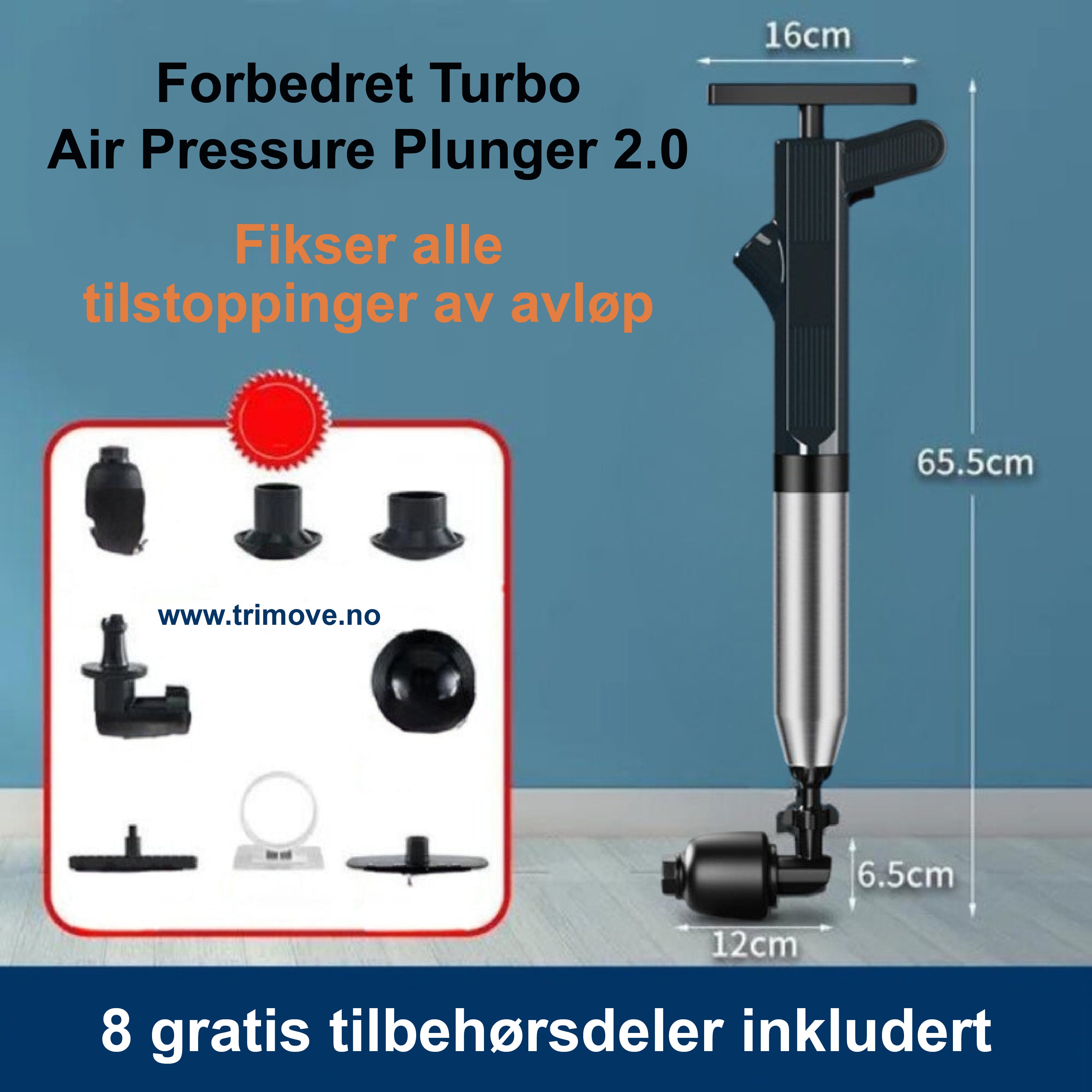 Forbedret Turbo Air Pressure Plunger 2.0™ - Fjerner alle tilstoppinger!